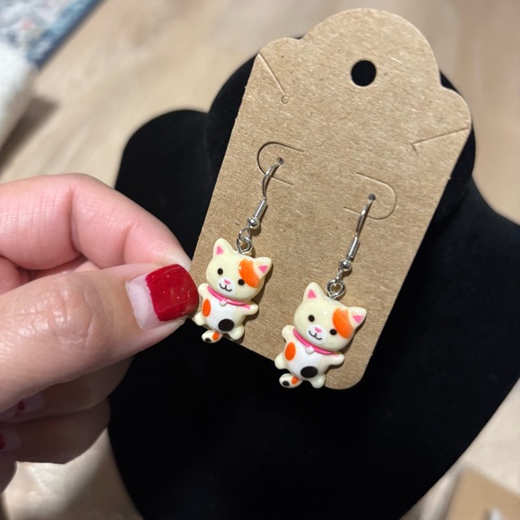 Cute Resin Calico Cat Dangle Tail, Hook Earrings - Super Cute Kitty Cat Earring - Picture 3 of 6